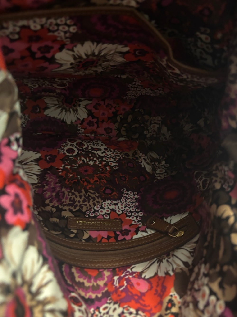 Vera Bradley Tan Pebbled 100% Leather Shoulder Hobo Floral interior desert boho - Picture 9 of 12